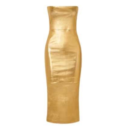 SPRWMN Strapless paneled metallic stretch-leather midi dress