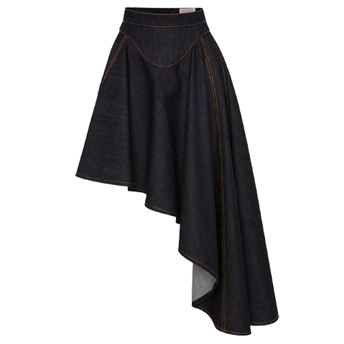 Alexander McQueen Asymmetric Drape Denim Skirt in Dark Navy