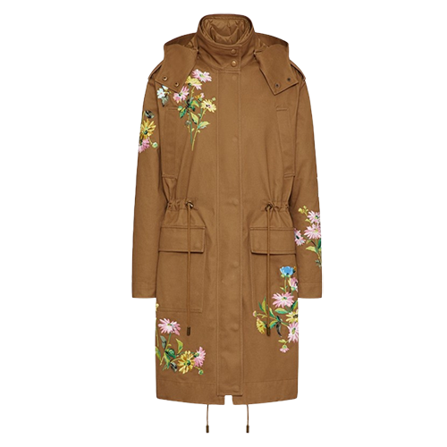 REDValentino Cotton Gabardine Coat with Floral Thread Embroidery