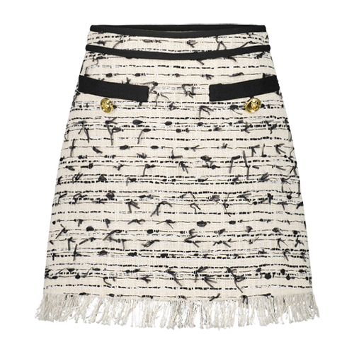 Giambattista Valli Fringed Skirt in Black and White Tweed