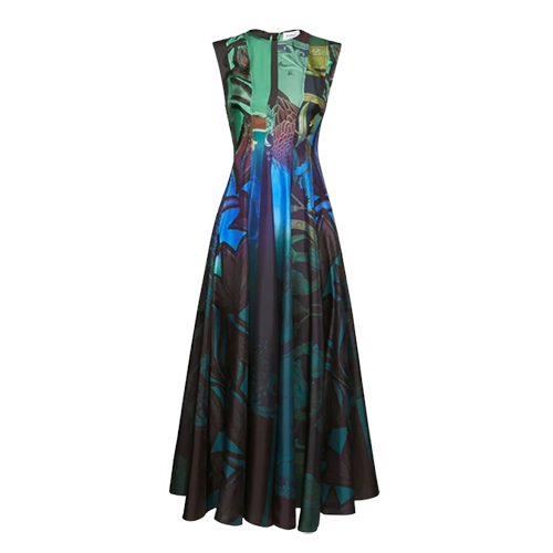 Ferragamo Hand-Printed Silk Dress