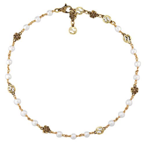 Gucci Interlocking G Flower Pearl Necklace