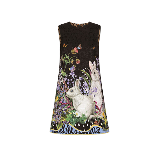 Dolce & Gabbana Rabbit-Print Brocade A-Line Dress