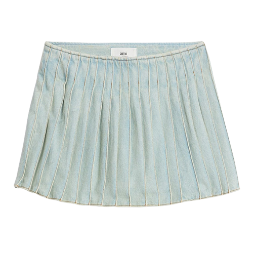 Ami Paris Denim Pleated Skirt