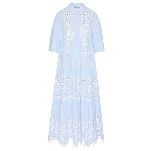 REDValentino Striped Cotton Dress with Sangallo Embroidery
