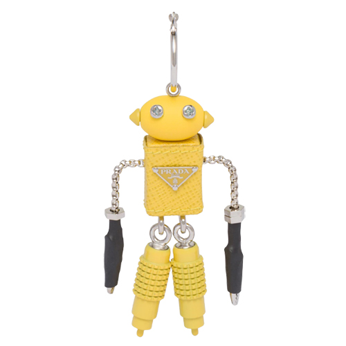 Prada Robot Jewels Saffiano leather and metal earrings in Sunny Yellow