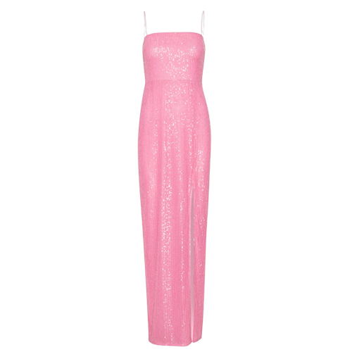 Rotate Transparent Sequins Maxi Slit Dress in Begonia Pink