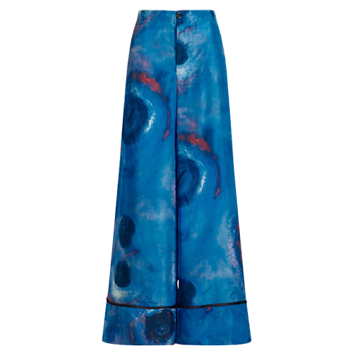 Marni Wide-Leg Silk Trousers with Buchi Blu Print