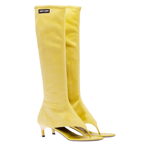 Miu Miu Suede Thong Boots in Citron Yellow