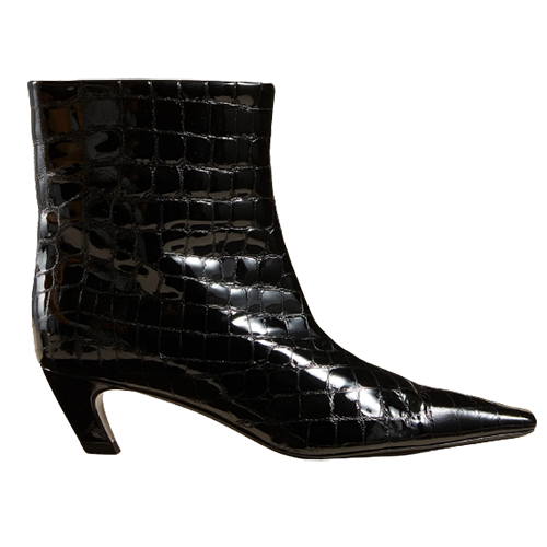 KHAITE The Arizona Ankle Boot in Black Embossed Croc Leather