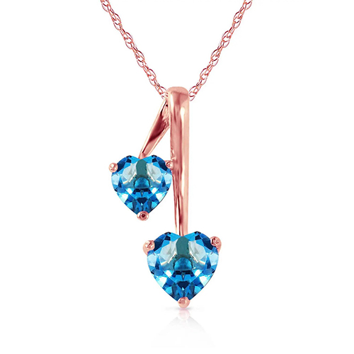 QP Jewellers Blue Topaz Twin Pendant Necklace in 9ct Rose Gold
