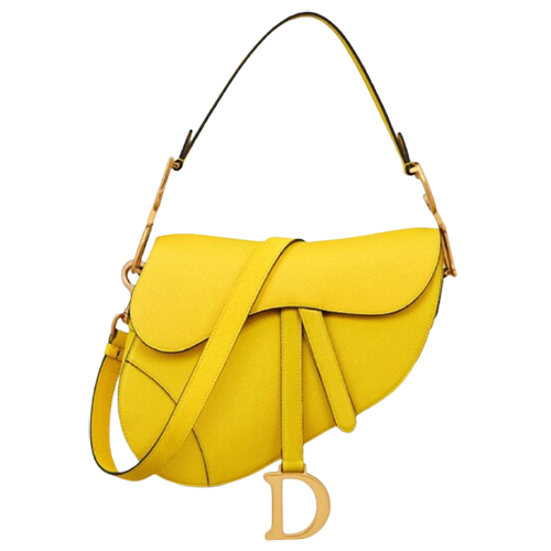 Dior Saddle Bag with Strap in Yellow Grained Calfskin