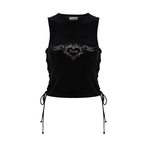 Juicy Couture Black Cropped Lattice Side Velour Tank Top