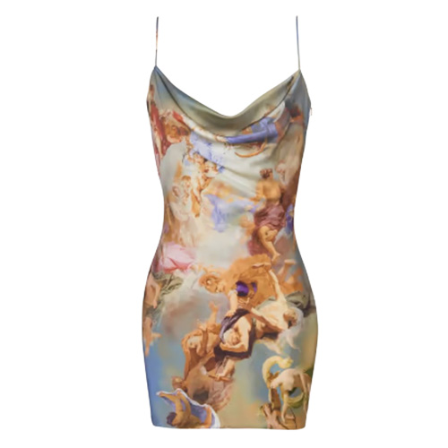 Balmain Sky Printed Satin Babydoll Dress