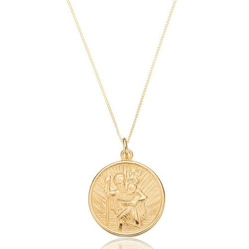 Lily & Roo Solid Gold Medium Round St Christopher Necklace