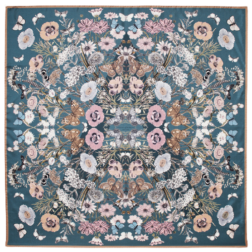 Aspinal of London Botanical 'A' Silk Scarf in Heritage Blue Pure Silk