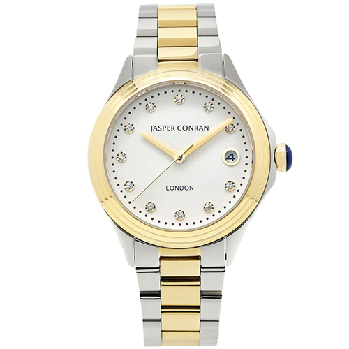 36mm Watch with White Dial and Two Tone Metal Bracelet