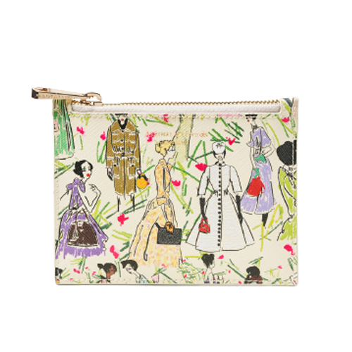 Aspinal of London Small Essential Flat Pouch in Girls Print on Ivory Saffiano