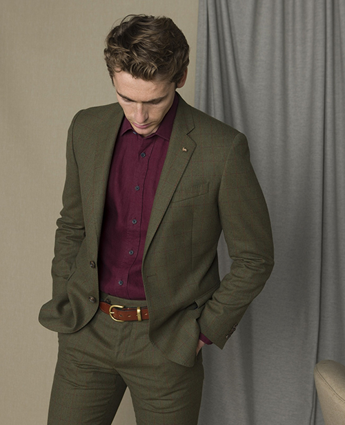 Liffey Donegal Tweed 2-Piece Suit in Green Windowpane Check