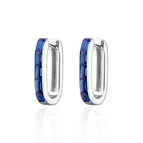 Scream Pretty - Oval Baguette Hoop Earrings with Blue Stones