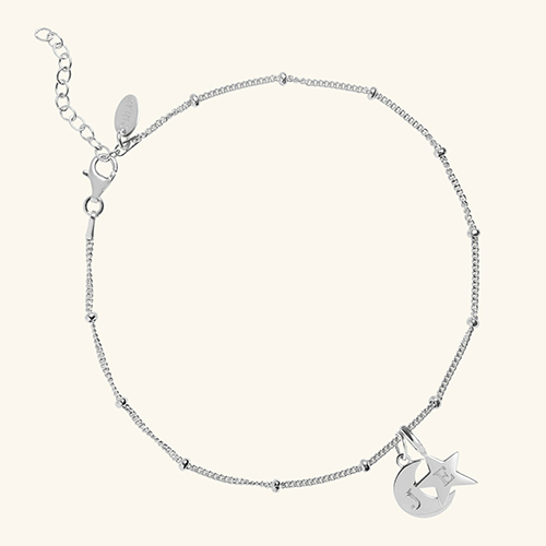 Moon and Star Anklet in Sterling Silver