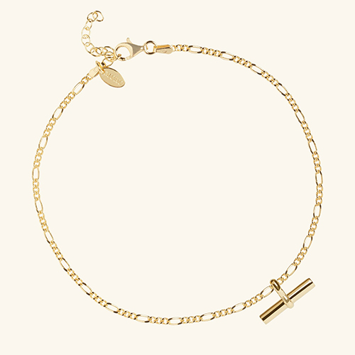 T-Bar Figaro Chain Anklet in 18ct Gold Vermeil-Plate on Sterling Silver