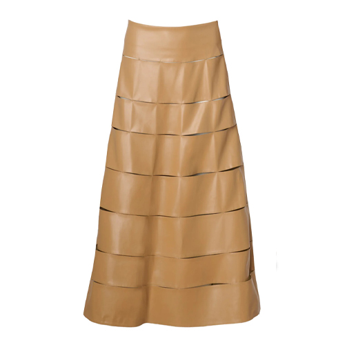 A.W.A.K.E. Mode - Beige Faux Leather Multistrap Skirt