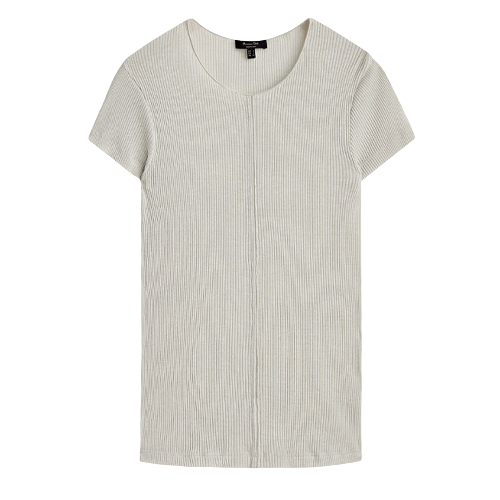 Massimo Dutti - Beige Shiny Ribbed T-Shirt