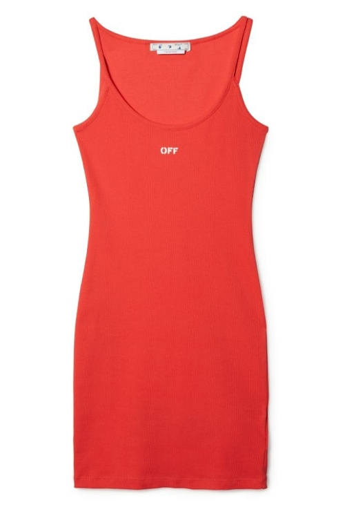 Off-White - Off Stamp Basic Rib Dress in Red Stretch Cotton