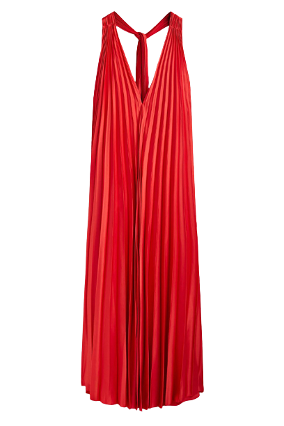 Massimo Dutti - Pleated V-Neck Dress in Red