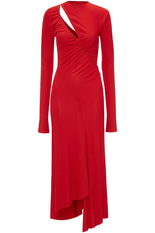 Victoria Beckham - Asymmetric Slash Jersey Dress in Crimson