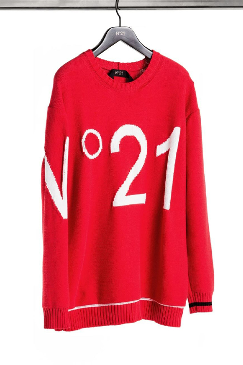 N°21 - Oversized Logo Intarsia Sweater in Red