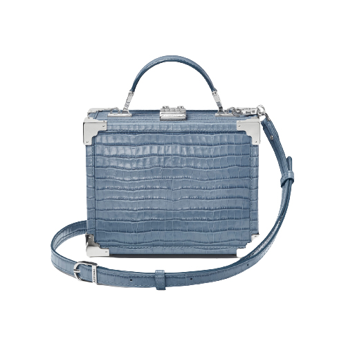 Aspinal of London The Trunk Bag in Deep Shine Heritage Blue Small Croc