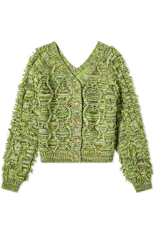Andersson Bell Fringe Two Way Short Cardigan in Green