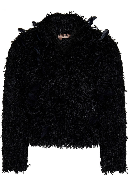 N°21 Short Black Eco-Shearling Jacket with Tone-on-Tone Decorative Feathers