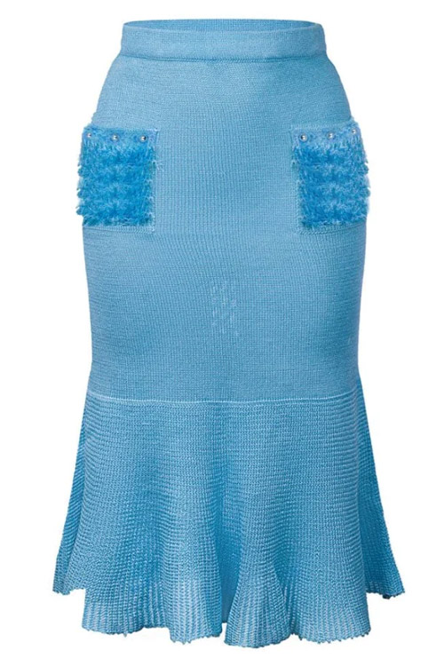 Andreeva Knit Baby Blue Skirt with Handmade Details