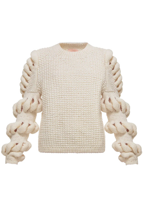Liya Hand-Knitted Wool-Blend Sweater in Cream