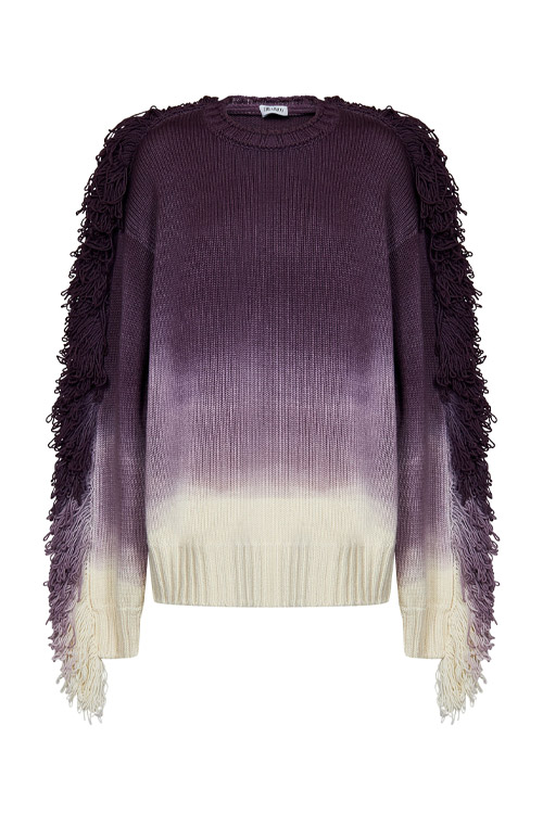 The Attico Purple Multishade Degradé Sweater with Fringed Sleeves