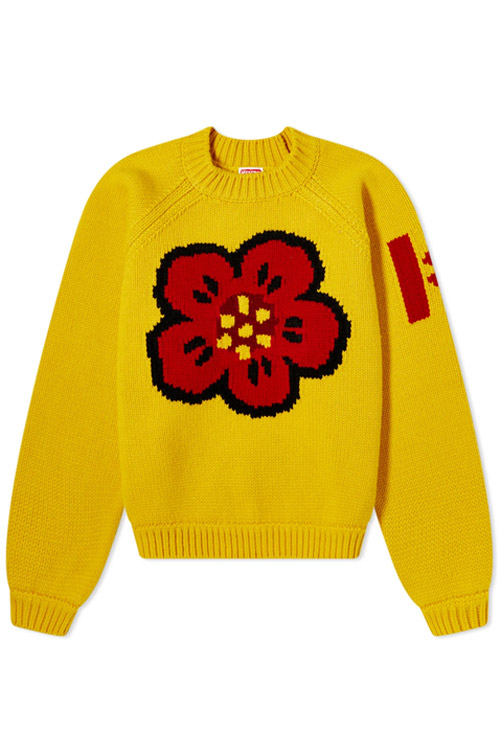 Kenzo Graphic Poppy Chunky Knitted Jumper in Golden Yellow