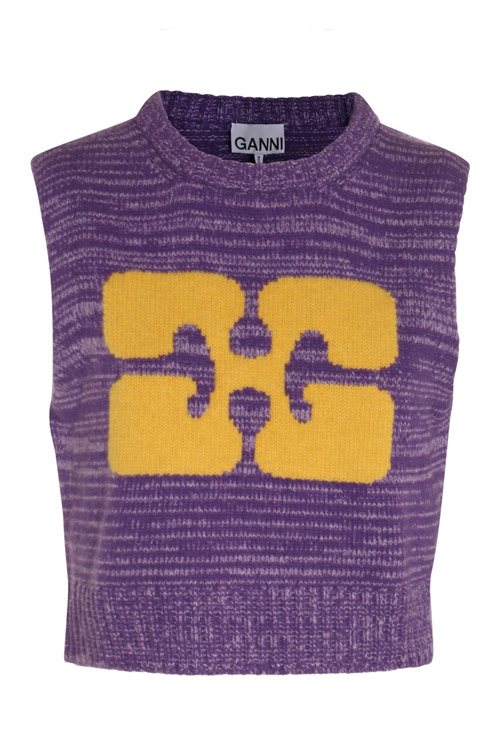 Ganni Purple Intarsia Knit Vest