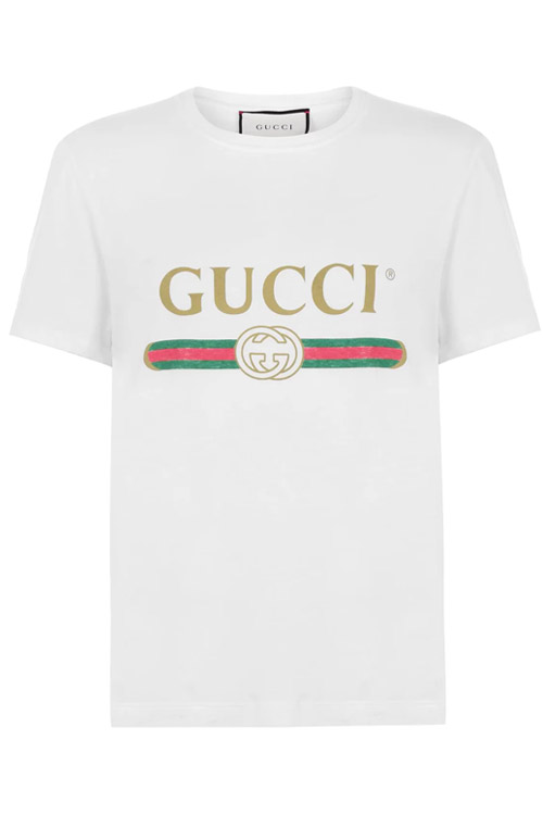 Preowned Gucci Oversized Distressed Logo T-Shirt in White Size S
