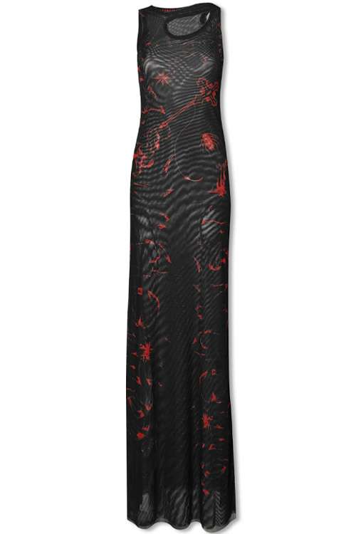 Ottolinger Mesh Maxi Dress in Black and Skribbl Red