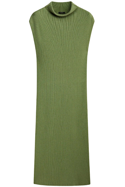 Massimo Dutti Long Knit Dress with Mock Turtleneck in Pale Green