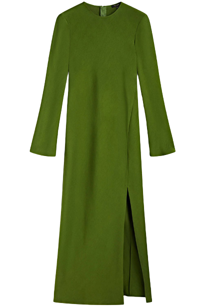 Massimo Dutti Flowing Long Sleeve Dress with Opening Detail in Green