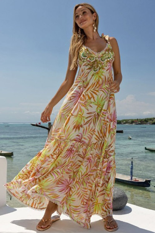Miss June Isla Dress in Pastel Palm Print