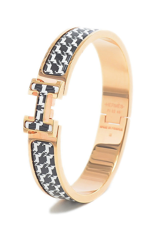 Preowned Hermès Clic H Bracelet in Houndstooth and Rose Gold