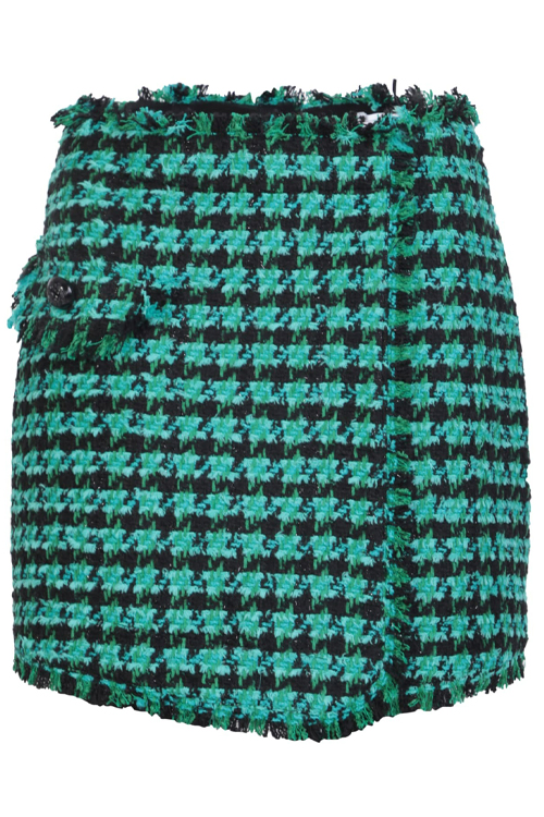 MSGM Tweed Houndstooth Emerald Green Shorts