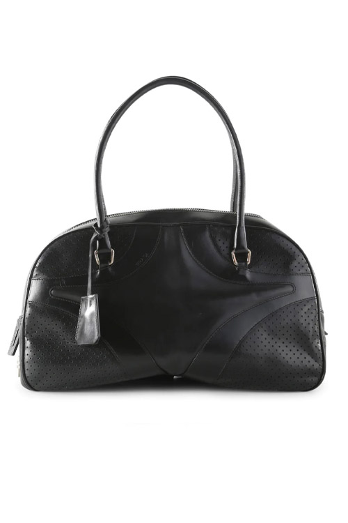 Prada Preowned Black Perforated Leather Bowling Bag
