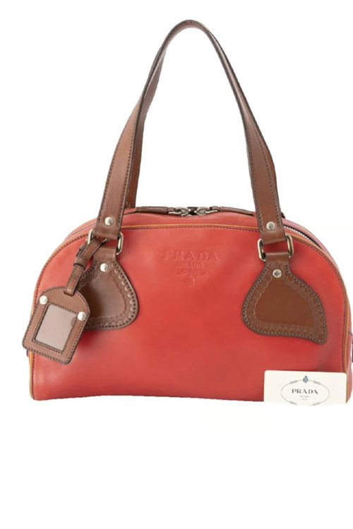 Prada Preowned Red Leather Bowling Bag