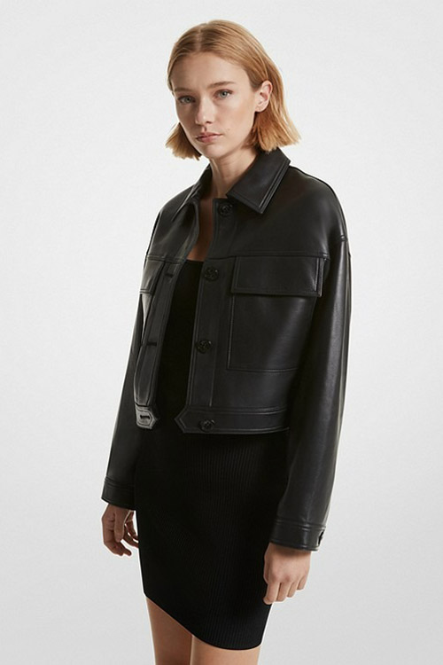Michael Michael Kors Leather Cropped Jacket in Black